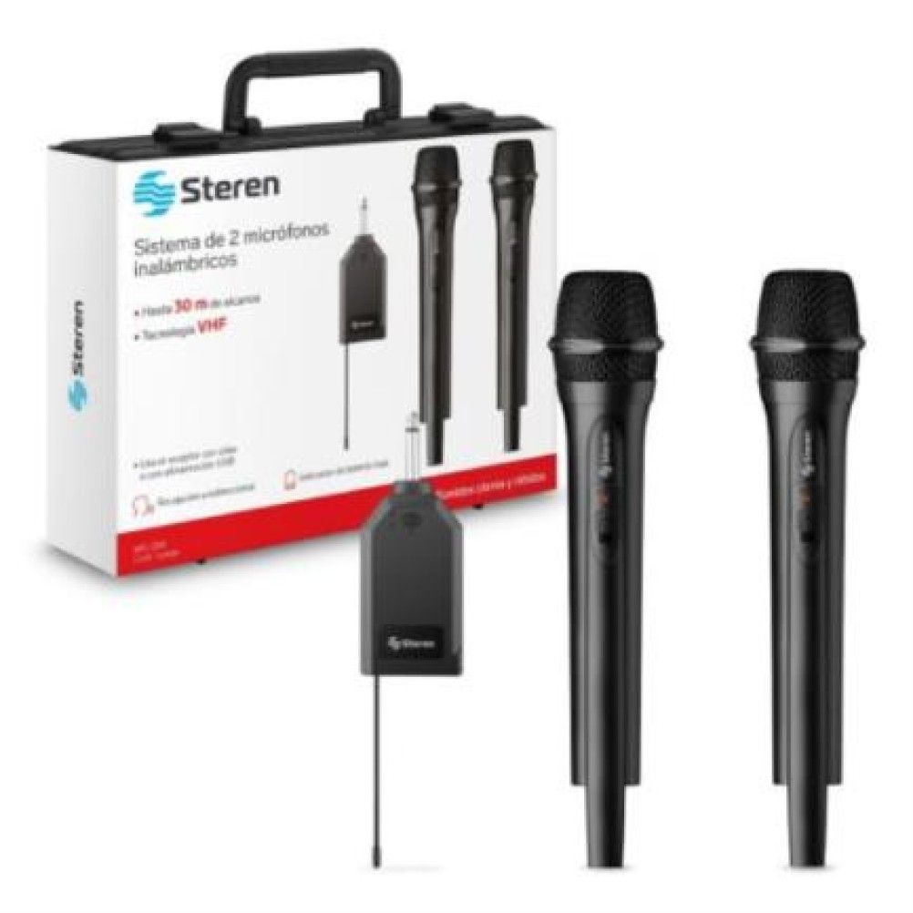 Sistema de 2 micrófonos inalámbricos con receptor VHF