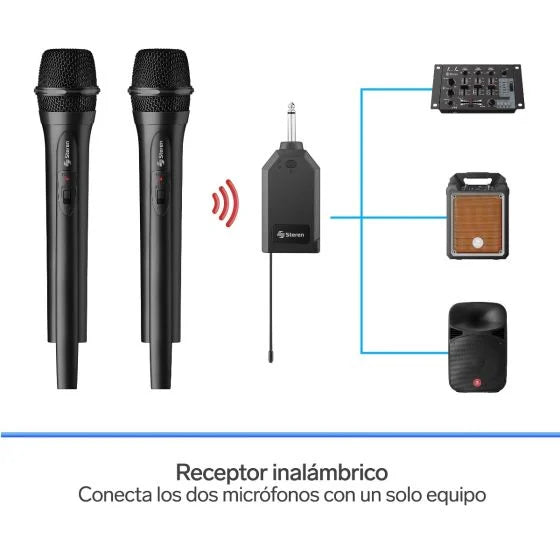 Sistema de 2 micrófonos inalámbricos con receptor VHF