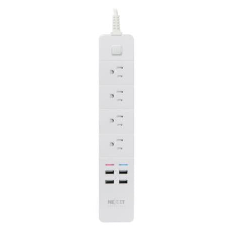 Barra Multicontacto Inteligente WiFi Nexxt Home Protector de Sobretensión con 4 tomacorrientes 4 puertos USB 1.8m Blanco