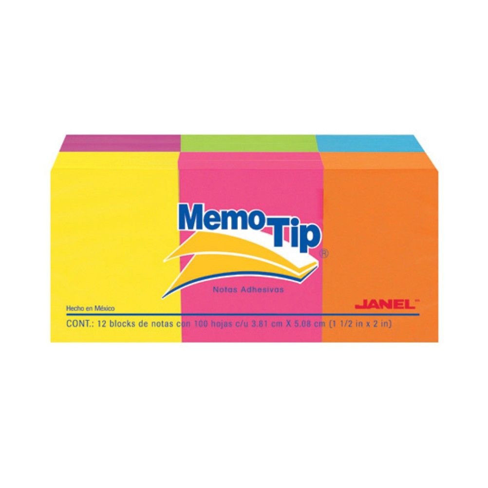 Notas Autoadhesivas Janel 1.5"X2" Multicolor Neón Rectangular 100 Hoja(s) Papel