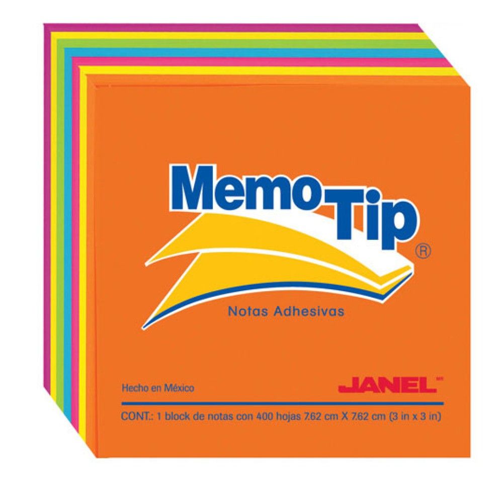 Notas Autoadhesivas Janel 3"x 3" Neon Multicolor 400 Hoja(s) Papel