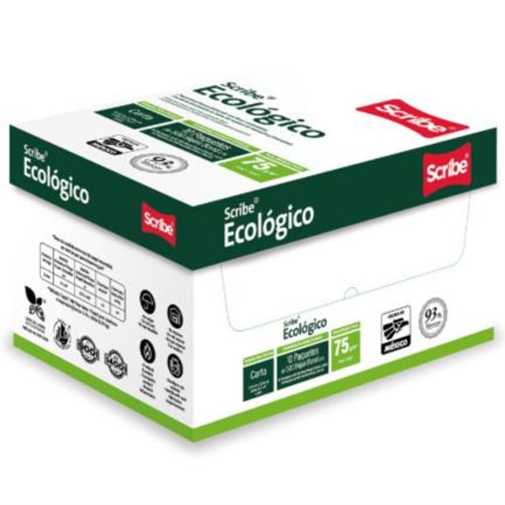 Scribe Papel Cortado Ecológico 75g/m², 5000 Hojas de Tamaño Carta, Blancura 93%