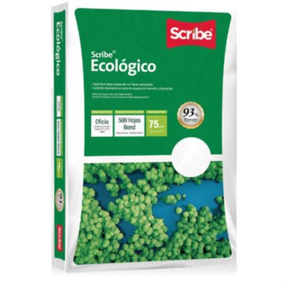 Scribe Papel Cortado Ecológico 75g/m², 5000 Hojas de Tamaño Oficio, Blancura 93%