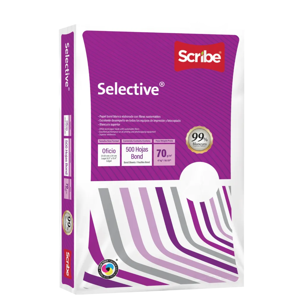 Papel Oficio Tipo Bond Scribe Selective 99% Blancura 70gr Caja C/5000 Hojas