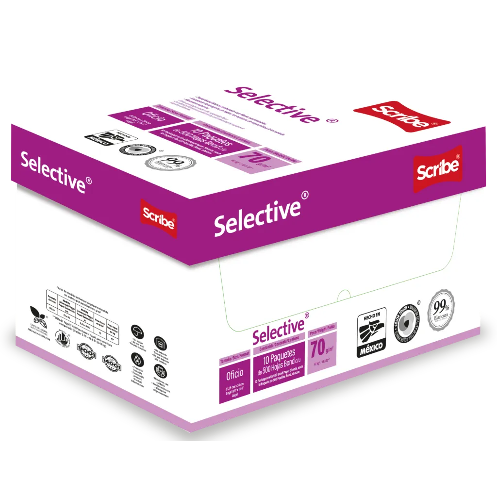 Papel Oficio Tipo Bond Scribe Selective 99% Blancura 70gr Caja C/5000 Hojas