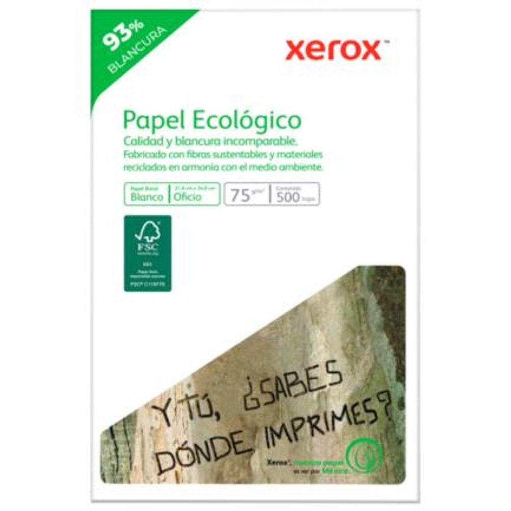 Papel Cortado Xerox Bond Ecologico 3M2012 Tamaño Oficio 75gr Color Verde, Blanco Paquete con 10 Resmas de 500 Hoja(s)