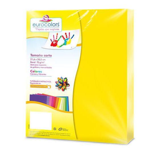 PAPEL CORTADO EUROCOLORS CARTA AMARILLO NEON C/100