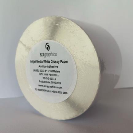 Papel Six Graphics Blanco Brillante Adhesivo Acrilico Respaldo 4 x 100 Metros Largo Core 3