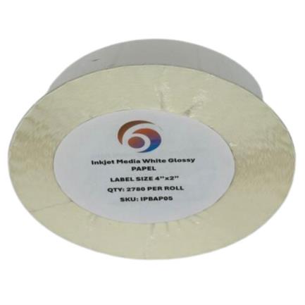 Papel Six Graphics Blanco Brillante Adhesivo Acrilico Respaldo 4 x 2" Core 3 2780 Etiquetas por Rollo