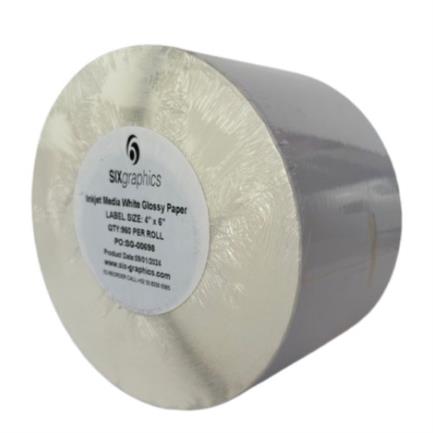 Papel Six Graphics Blanco Brillante Adhesivo Acrilico Respaldo 4 x 6" Core 3 960 Etiquetas por Rollo