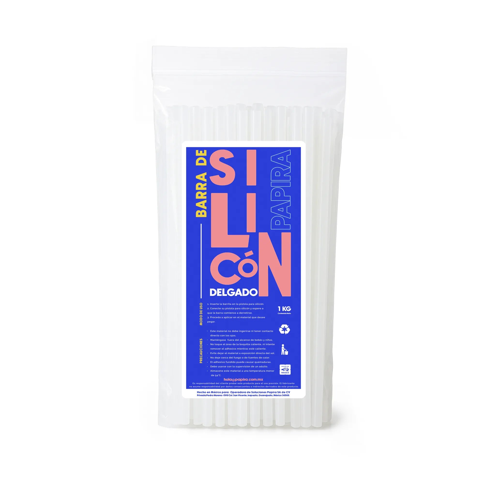 Barras De Silicón Delgado Transparente Papira Bolsa De 1kg