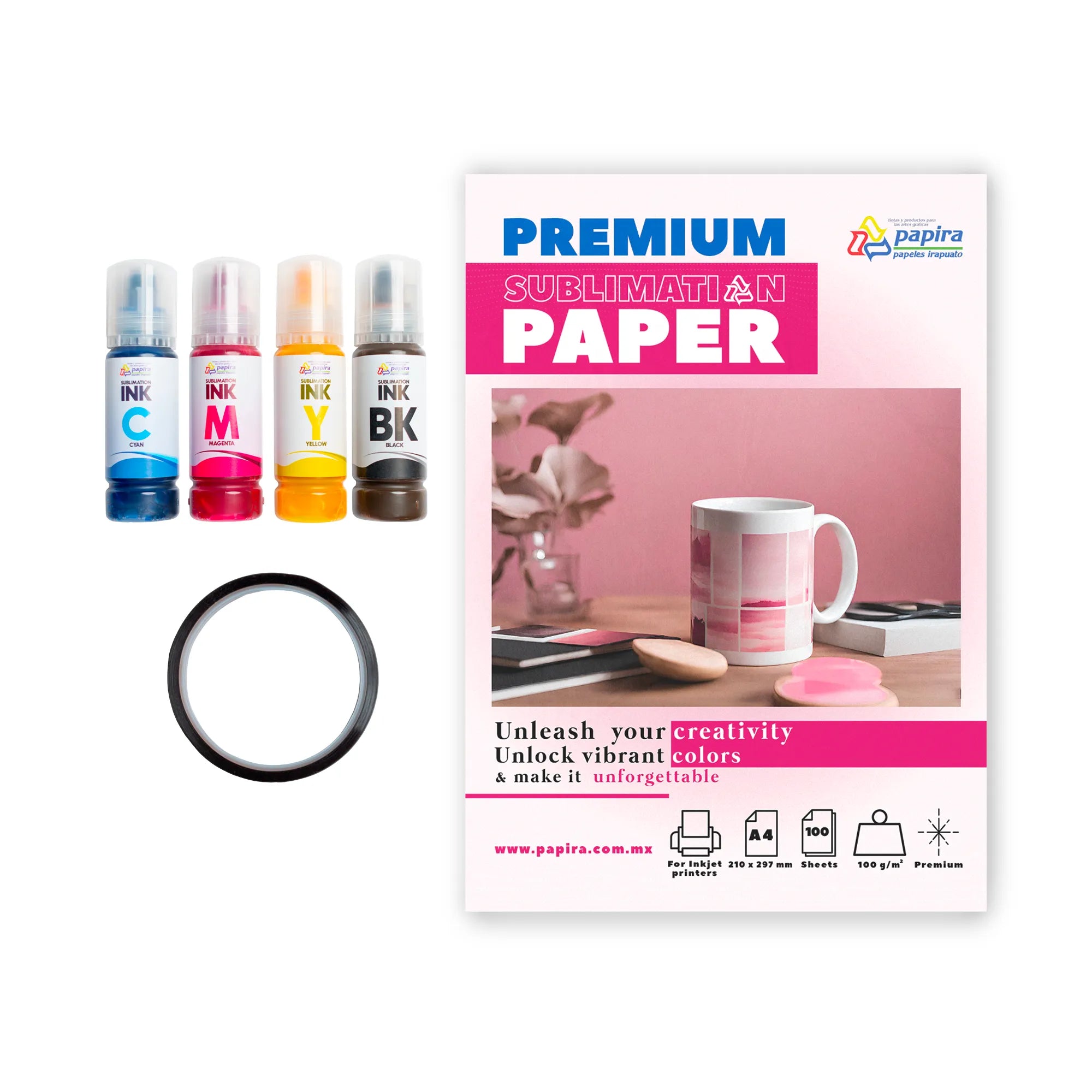 Kit Básico De Sublimación Papel + Tinta + Cinta Papira