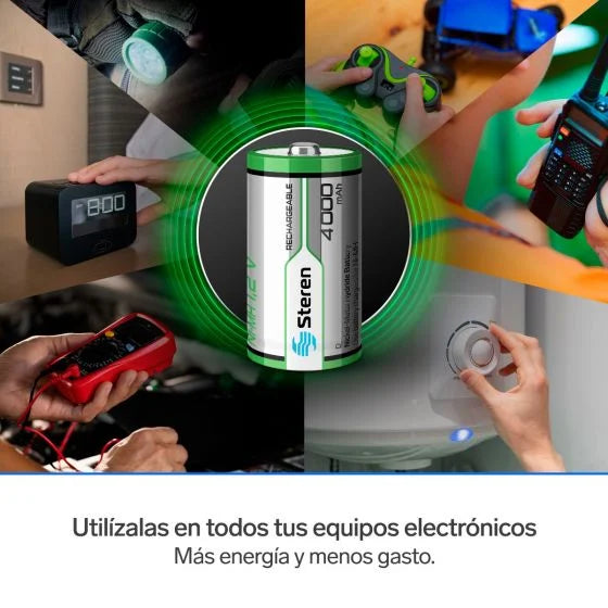 Pilas Domésticas Steren BAT-NM-D2 D (NiMH) 1.2V 4000 mAh Azul, Marrón 2 Pieza(s)