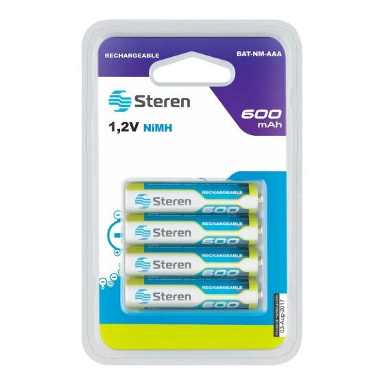 Paquete de 4 pilas recargables "AAA" NiMH 600 mAh