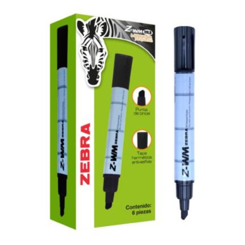 Marcador Zebra Z-WM Bold Punta de Cincel Base de Agua Color Negro 6 Pieza(s)