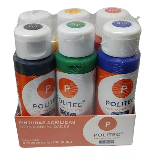 Kit Pintura Acrílica Politec 6 Colores Básicos 60 Ml C/u