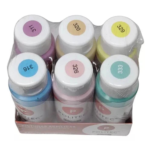 Kit Pintura Acrílica Politec 6 Colores Pastel 60 Ml C/u