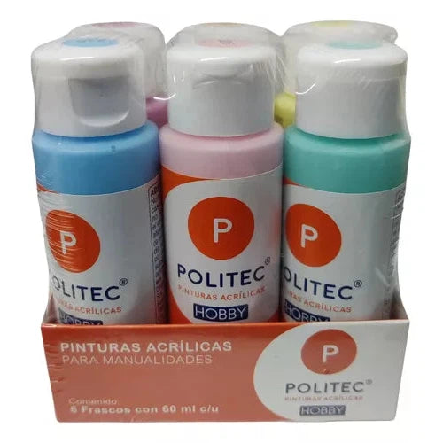 Kit Pintura Acrílica Politec 6 Colores Pastel 60 Ml C/u