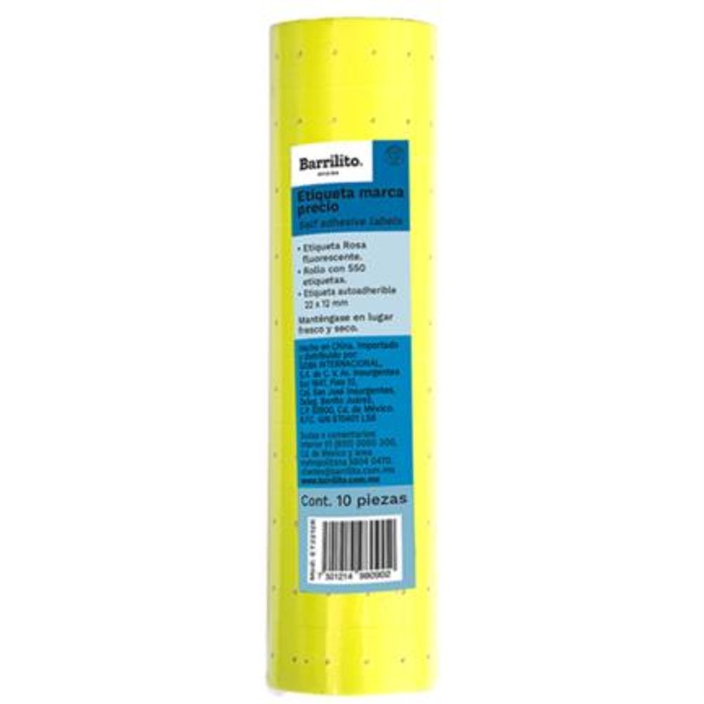 Rollo de Etiqueta Barrilito ET2212A (22x12mm) Auto-Adheribles Color Amarilla 550 Etiqueta(s)