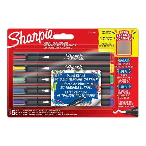 Plumones Sharpie Marcadores Acrílicos Creativos Punta Bala 5 Piezas