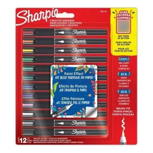 Plumones Sharpie Marcadores Acrílicos Creativos Punta Pincel 12 Pzas