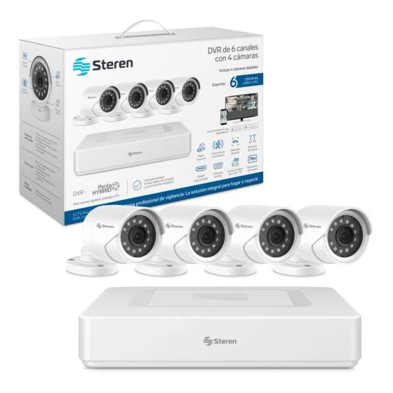 Sistema de seguridad CCTV con DVR pentahíbrido de 6 canales, 4 cámaras, disco duro y monitoreo por Internet