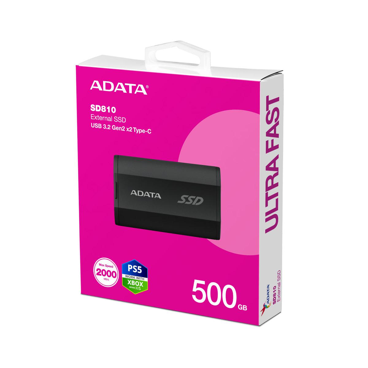 SSD Externo Adata SD810, 500GB, USB-C 3.2, Negro