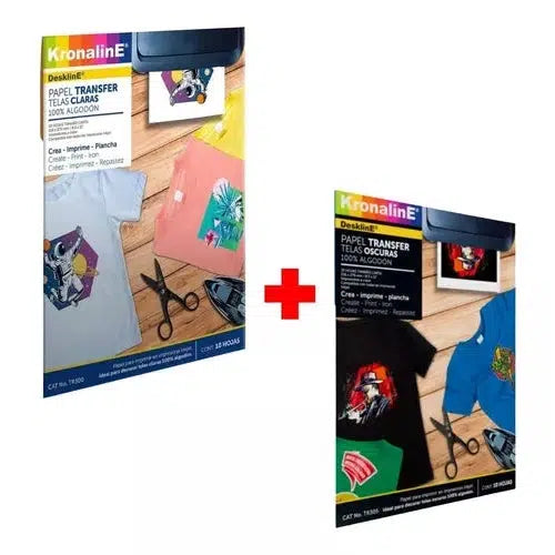 Kit Papel Transfer Telas Claras Y Oscuras Kronaline 20 Hojas