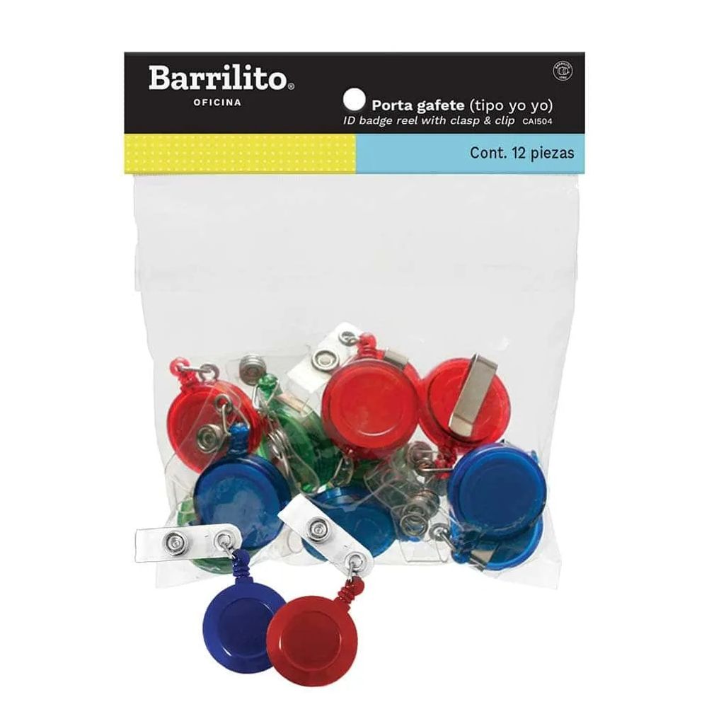 Porta Gafete Retráctil Barrilito Tipo Yo-Yo Color Gris 12 Pieza(s)