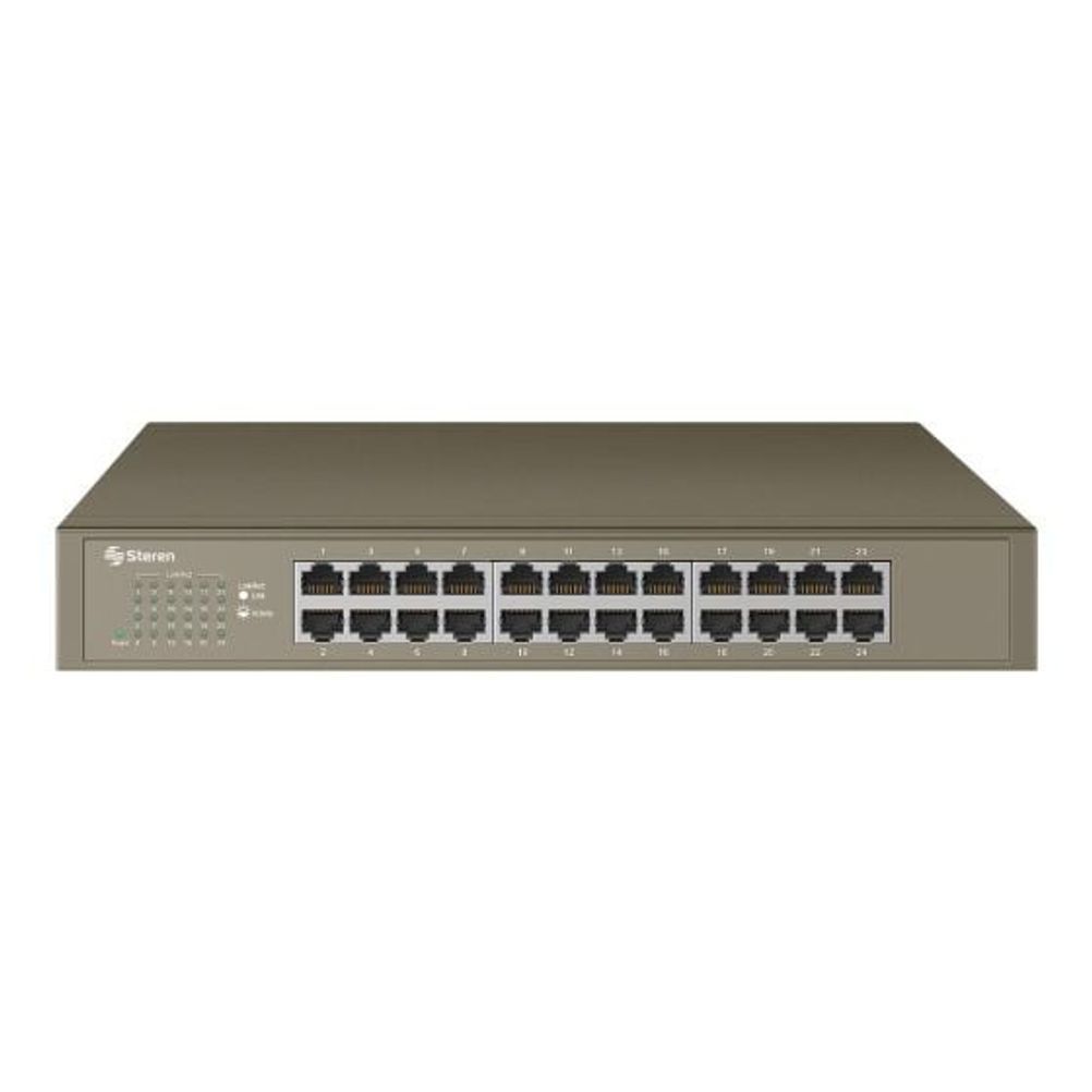 Switch Steren SWI-124 Numero de Puertos 24 Puerto(s) RJ-45 Conmutación 16 Gbit/s Gigabit Ethernet no Administrable por Web Color Negro, Gris