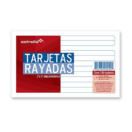 TARJETA ESTRELLA BIBLIOGRÁFICA 3X5 RAYA C/100