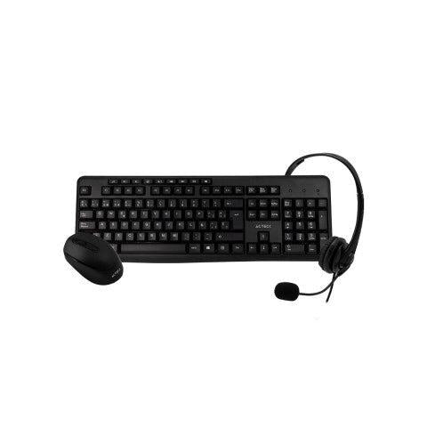 Kit de Teclado y Mouse Acteck KT30, Alámbrico/Inalámbrico, USB, Negro (Español) + Audífonos