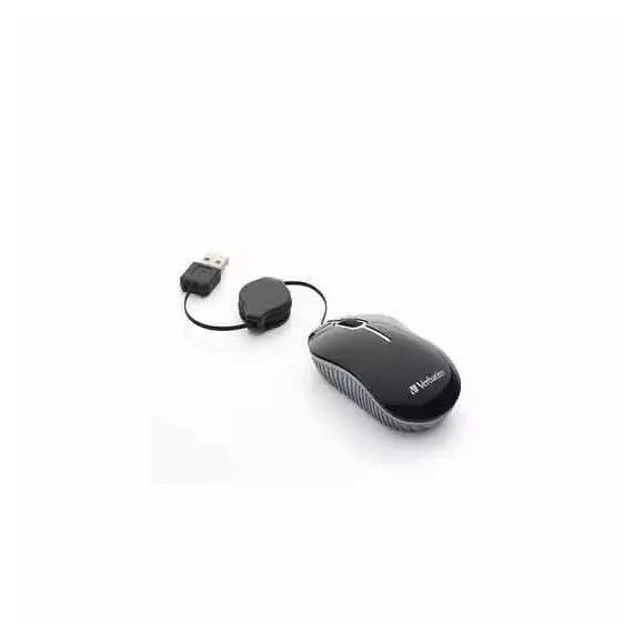 Mouse Verbatim Óptico 98113, Alámbrico, USB Retráctil, Negro/Plata